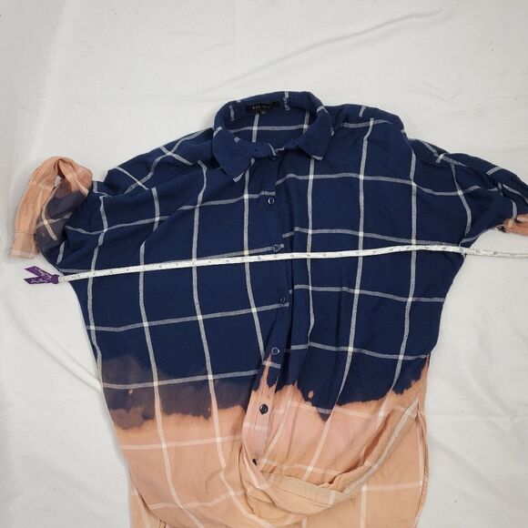 LAC BLEU grunge shirt twist front custom bleach dyed plaid‎ top S - Picture 6 of 8